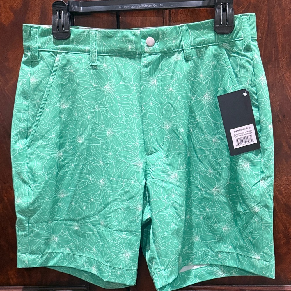 Floral Green Men's Flat Front Shorts